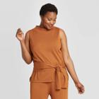 Women's Plus Size Crewneck Tie Waist Sweater Tank - A New Day Brown 1x, Women's,