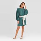 Women's Long Sleeve Keyhole Neck Dress - A New Day Green