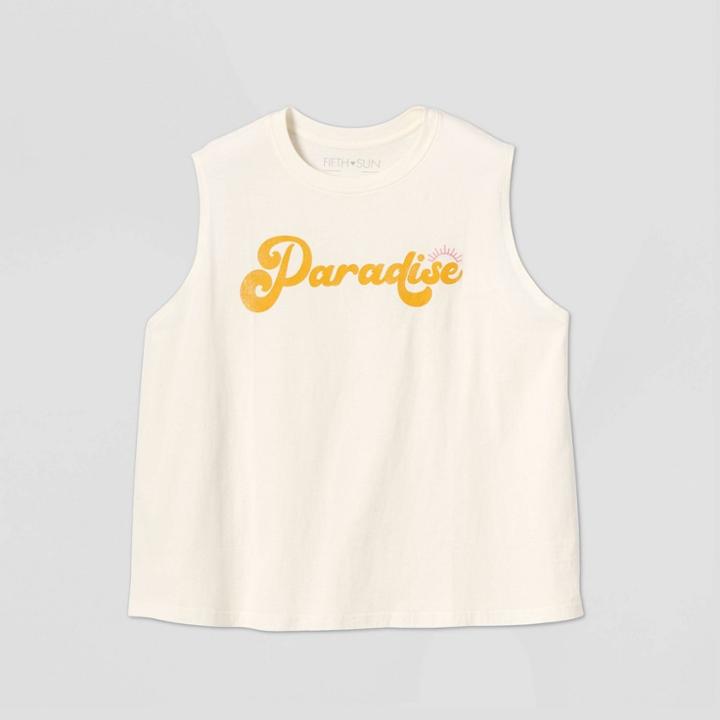 Fifth Sun Women's Plus Size Paradise Graphic Tank Top - Cream