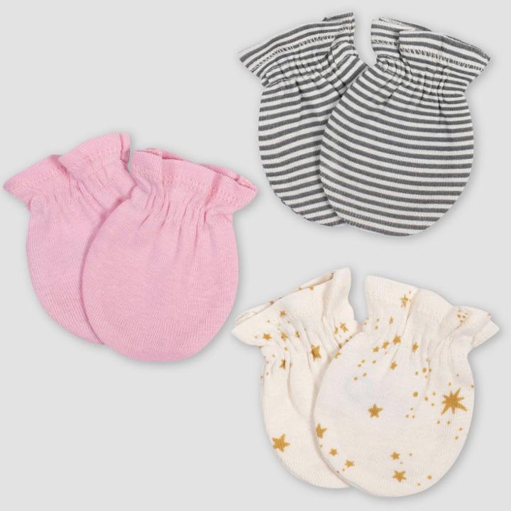 Gerber Baby Girls' 3pk Princess Mittens - Pink/ivory