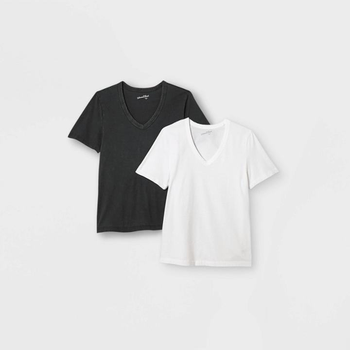 Women's Short Sleeve V-neck 2pk Bundle T-shirt - Universal Thread Black/white