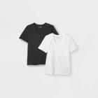 Women's Short Sleeve V-neck 2pk Bundle T-shirt - Universal Thread Black/white