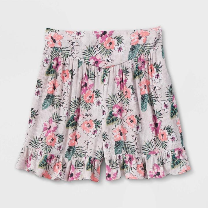 Girls' Ruffle Bottom Shorts - Art Class Cream Floral S, Ivory Floral