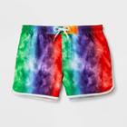 Trinity Collective Pride Gender Inclusive Adult 4 Inches Tie-dye Rainbow Swim Trunks -