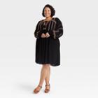 Women's Plus Size Long Sleeve Embroidered Dress - Knox Rose Black