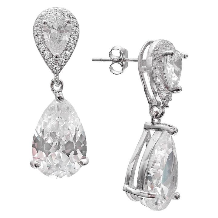 Target Women's Sterling Silver Cubic Zirconia Teardrop Earrings - Clear/silver (12mm),