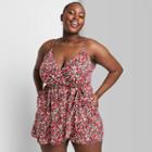 Women's Plus Size Sleeveless Wrap Romper - Wild Fable Pink Floral