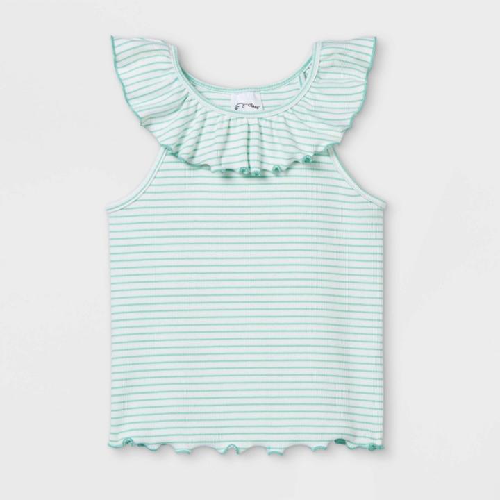 Toddler Girls' Rib Ruffle Tank Top - Art Class Teal