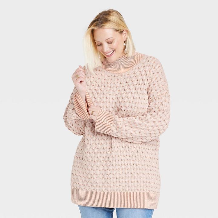 Women's Plus Size Mock Turtleneck Sweater - Knox Rose White