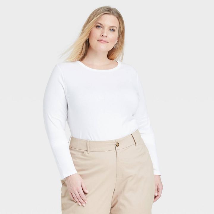 Women's Plus Size Long Sleeve T-shirt - Ava & Viv White