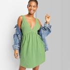Women's Sleeveless Tie Waist Knit Mineral Dyed Babydoll Dress - Wild Fable Green