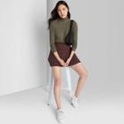 Women's Long Sleeve Turtleneck Seamed Detail T-shirt - Wild Fable Olive Green