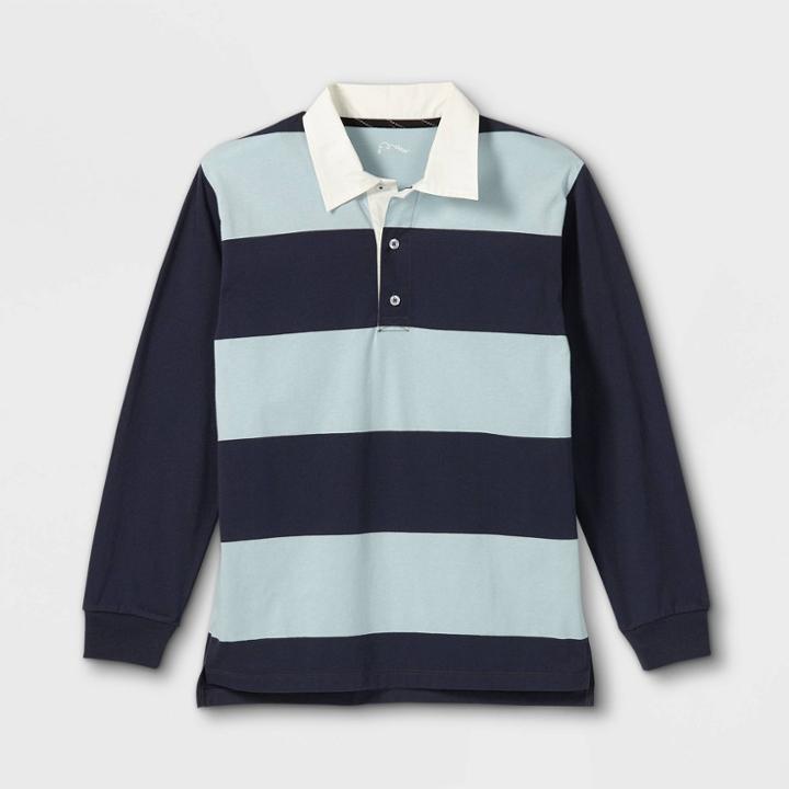Boys' Rugby Striped Long Sleeve T-shirt - Art Class Light Blue/navy