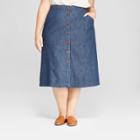 Women's Plus Size Midi Button Front Skirt - Universal Thread Blue