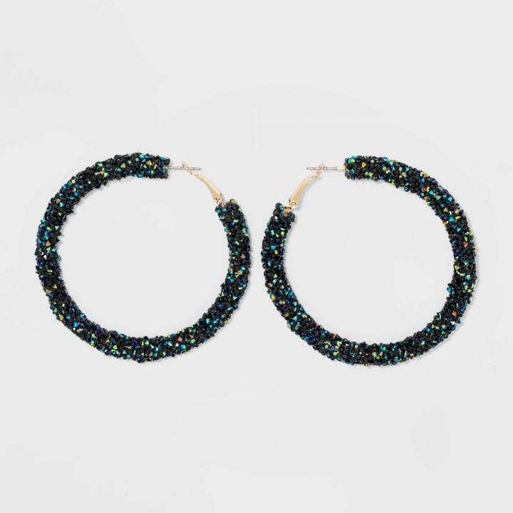 Glitter Paper Post Hoop Earrings - Wild Fable Black, Women's