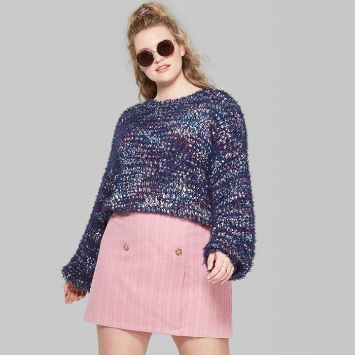 Women's Plus Size Oversized Long Sleeve Crew Neck - Wild Fable Navy (blue)