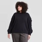 Women's Plus Size Ruffle Sleeve Sweatshirt - A New Day Black