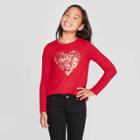 Girls' Heart Cozy Pullover - Cat & Jack Dark Red M, Girl's,