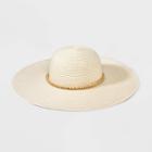 Women's Wide Brim Straw With Beads Floppy Hat - A New Day Cream
