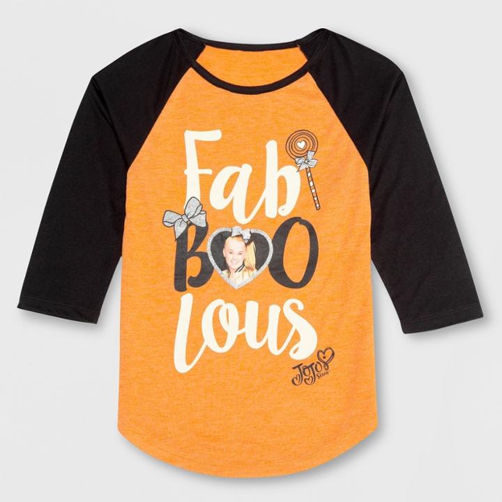 Nickelodeon Girls' Jojo Siwa Fabulous 3/4 Sleeve Raglan T-shirt - Orange
