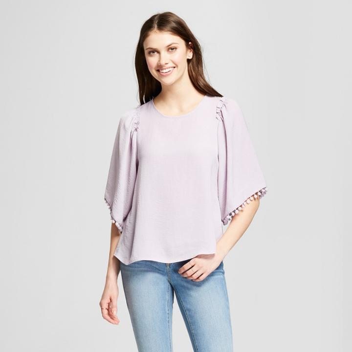 Women's Pom Pom Angel Sleeve Blouse - Spenser Jeremy Purple