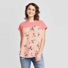 Women's Floral Print Short Sleeve Round Neck Knit To Woven T-shirt - Xhilaration Coral Xs, Women's, Pink