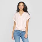 Women's Striped Short Sleeve Twist Front Top - Universal Thread Peach