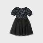 Girls' Puff Sleeve Sequin Tulle Dress - Cat & Jack Black