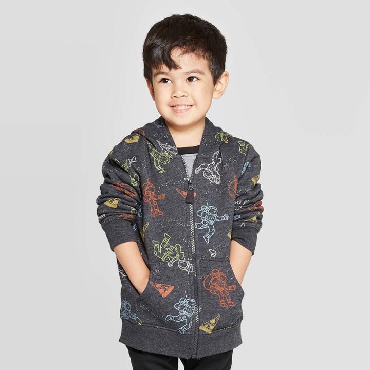 Toddler Boys' Astronaut Fleece Zip-up Hooded Sweatshirt - Cat & Jack Black