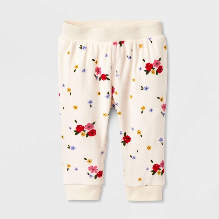Baby Girls' Floral Jogger Pants - Cat & Jack Cream Newborn, Ivory
