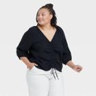 Women's Plus Size 3/4 Sleeve Ruched Front Top - Ava & Viv Black