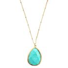 Zirconite Faceted Pear Pendant Necklace - Turquoise & Gold, Turqouise