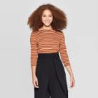 Women's Striped Regular Fit Long Sleeve Boat Neck T-shirt - A New Day Sour Cream L, Size: Large,