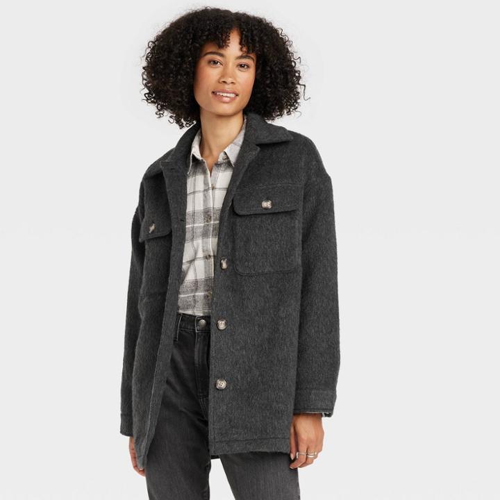 Women's Brushed Shirt Jacket - Universal Thread Gray