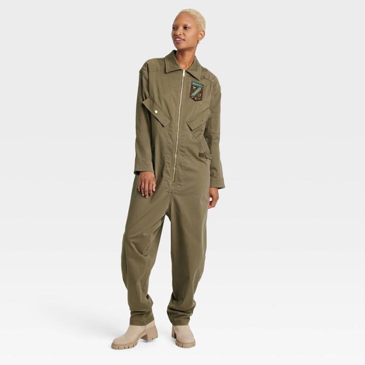 Houston White Adult Long Sleeve Jumpsuit - Green Xxs/xs
