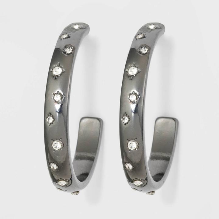 Embedded Star Open Hoop Earrings - A New Day Gray, Women's