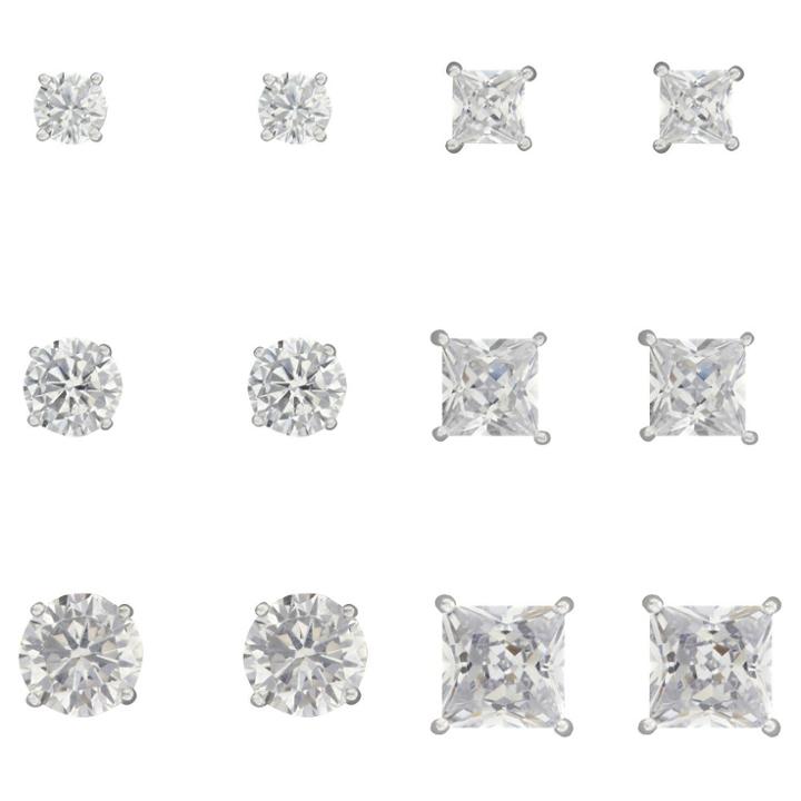 Distributed By Target Button Earrings Sterling Square And Round Cubic Zirconia - 6pk -