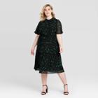 Women's Plus Size Printed Short Sleeve Midi Dress - Who What Wear Black 1x, Women's, Size: 1xl,