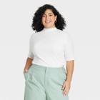 Women's Plus Size Elbow Sleeve Mock Turtleneck T-shirt - A New Day White