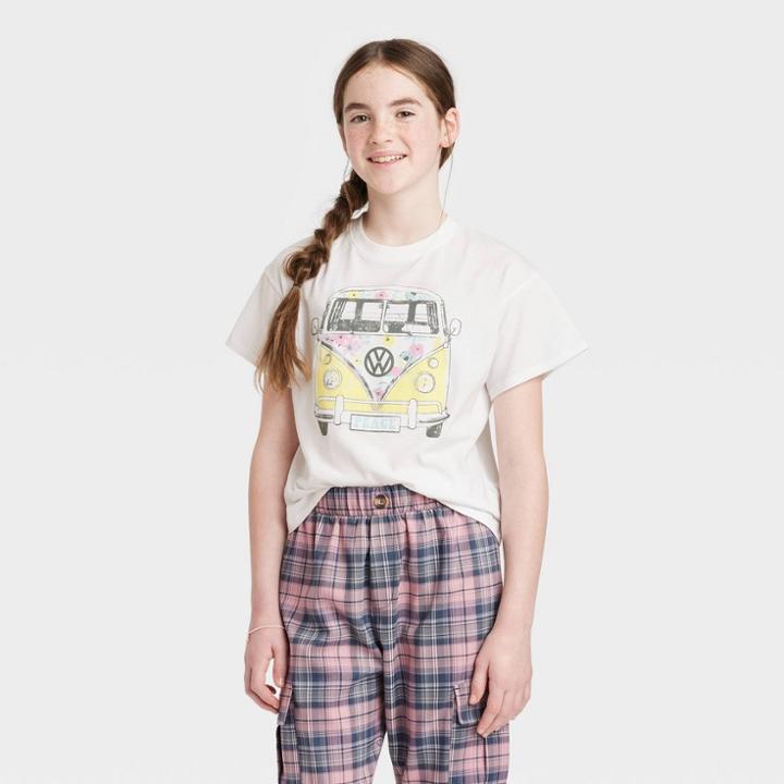 Girls' Boxy Cropped Volkswagen Graphic T-shirt - Art Class White