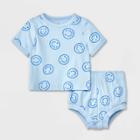 Baby Smiley Short Sleeve Top & Shorts Set - Cat & Jack Blue Newborn