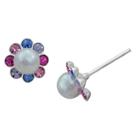 Target Girls' Sterling Silver Crystal Flower With Pearl Stud Earring-dark Pastel