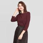 Women's Regular Fit Long Sleeve Boat Neck T-shirt - A New Day Dark Burgundy L, Size: