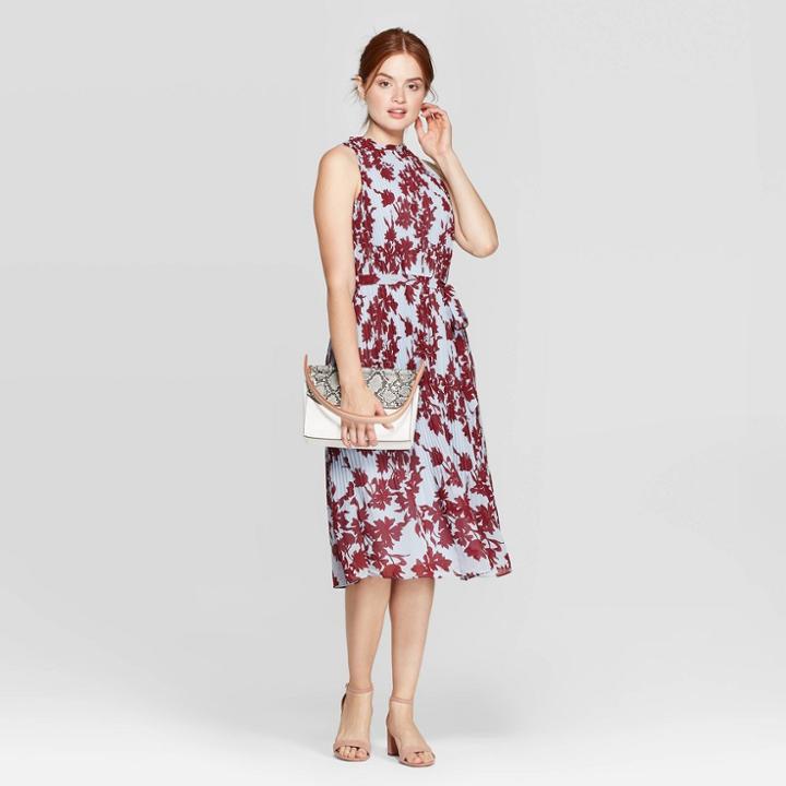 Women's Floral Print Sleeveless Round Neck Maxi A Line Dress - A New Day Blue