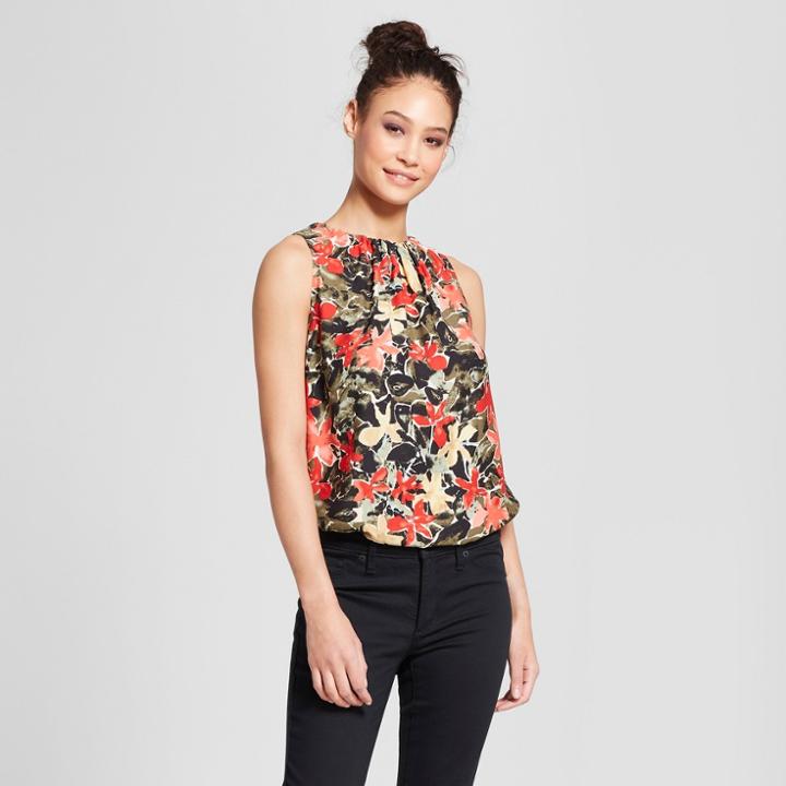 Women's Floral Print Shirred Neck Tank - Mossimo Red