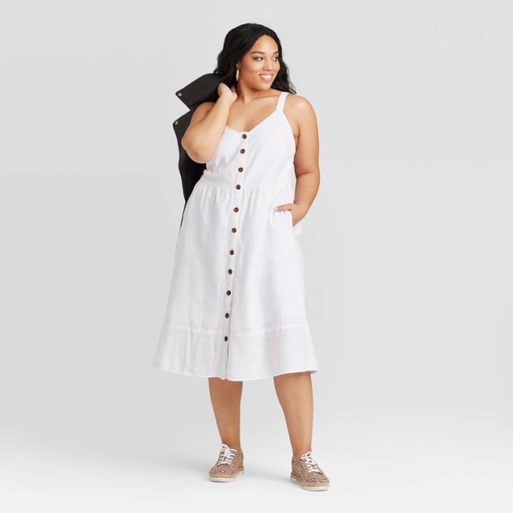 Women's Plus Size Sleeveless Button-front Sun Dress - Universal Thread White