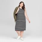 Women's Plus Size Striped Sleeveless Knit Maxi Dress - A New Day Black/cream 1x,