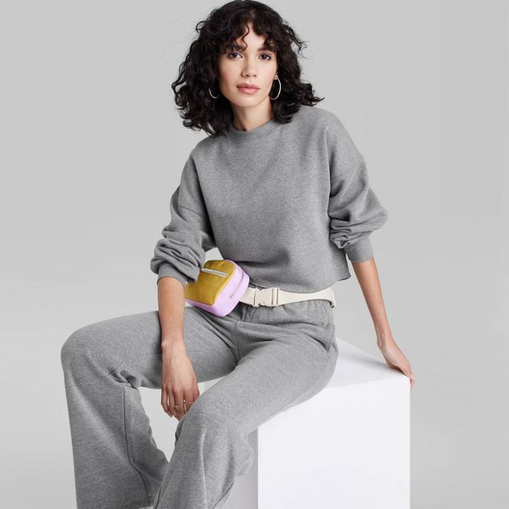 Women's Raw Hem Cropped Sweatshirt - Wild Fable Gray