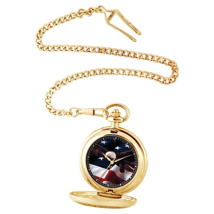 Men's Ewatchfactory Flag & Eagle Pocket Watch - Gold