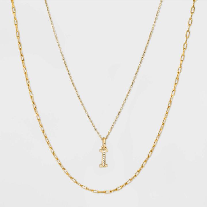 14k Gold Plated Crystal Initial 'i' Pendant Chain Necklace - A New Day Gold